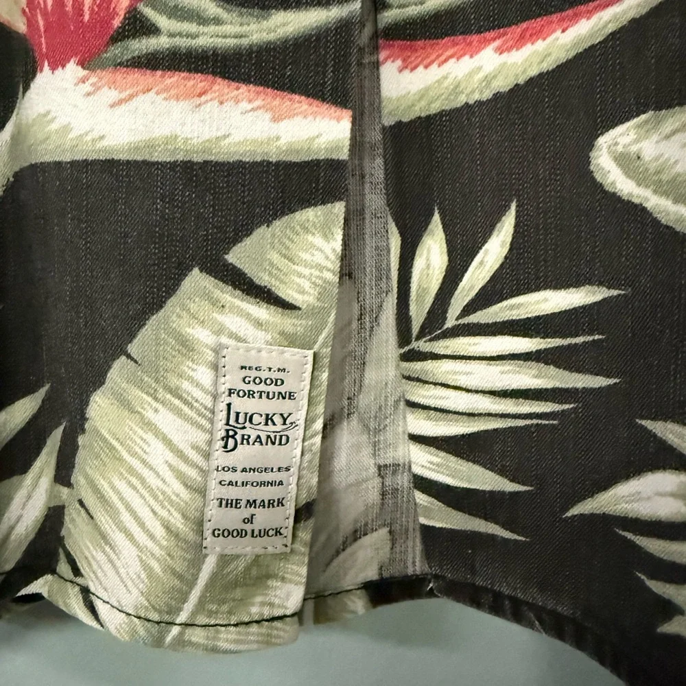 Lucky Brand Black Shirt with Green Palm and Coral Floral Accents 2XL - Picture 3 of 4